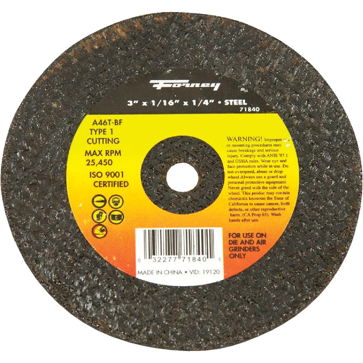High-Grade Forney Type 1 3 In. x 1 16 In. x 1 4 In. Steel Cut-Off Wheel Traditional