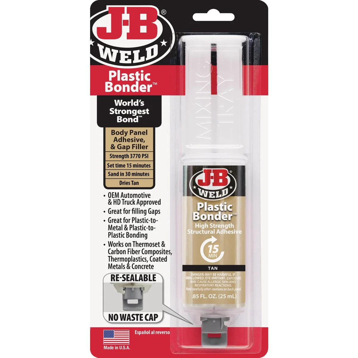 Outstanding J-B Weld 0.85 Oz. Plastic Bonder Epoxy Syringe Tan Easy-to-Use