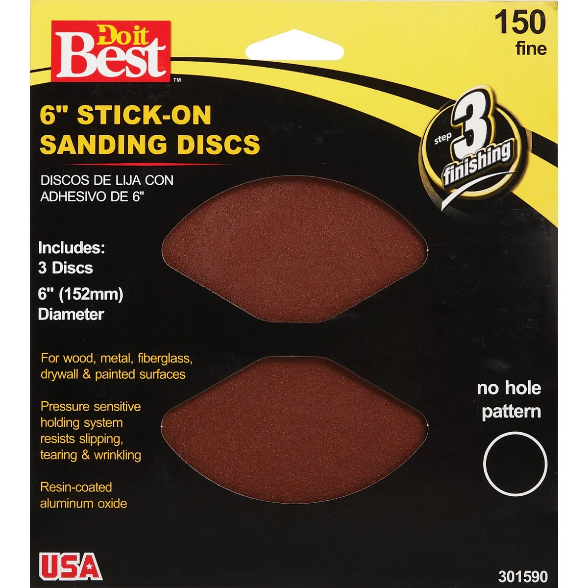 Durable Do it 6 In. 150 Grit Stick-On Sanding Disc 3-Pack Stylish