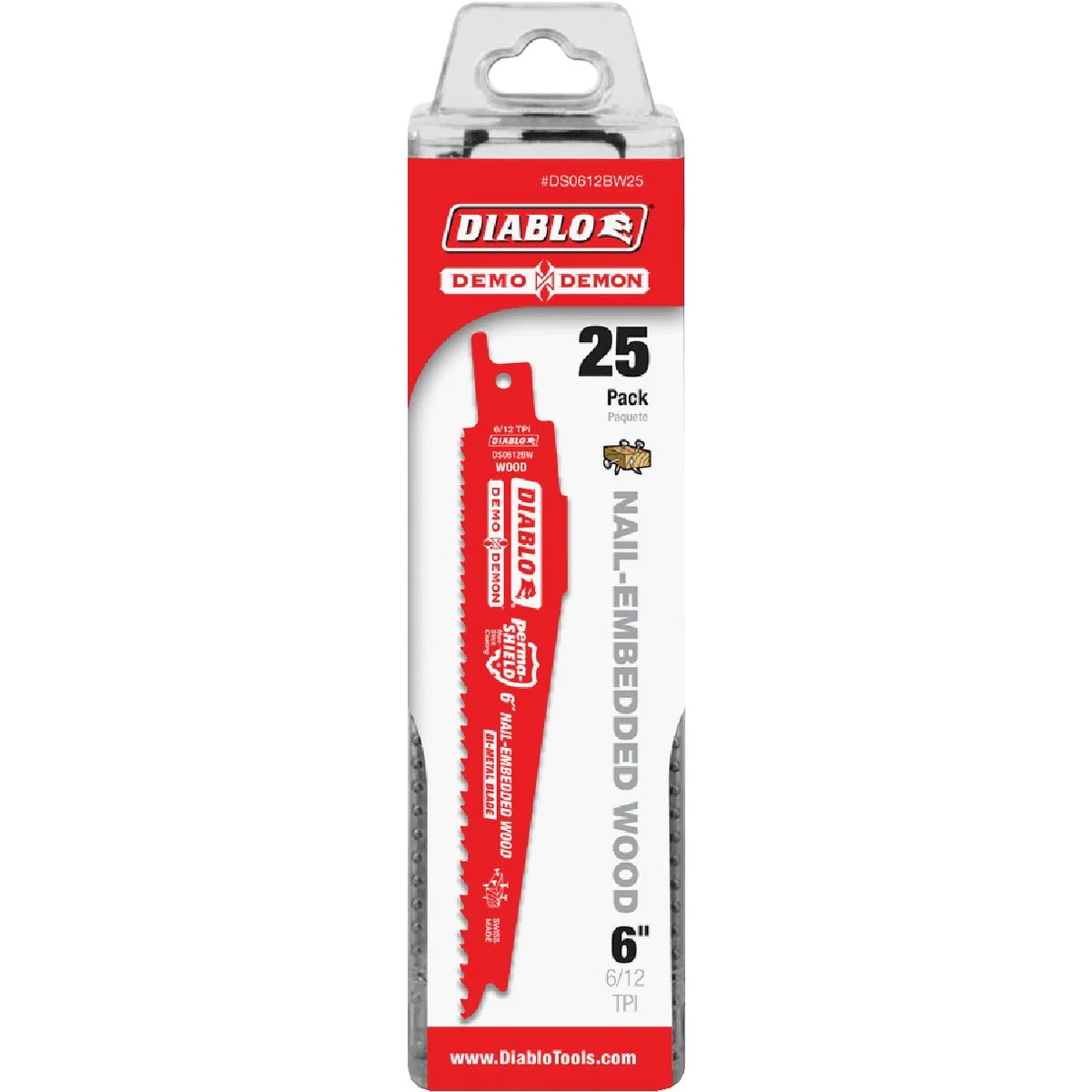 Original Design Diablo Demo Demon 6 In. 6 12 TPI Wood w Nails Reciprocating Saw Blade 25-Pack First-Class