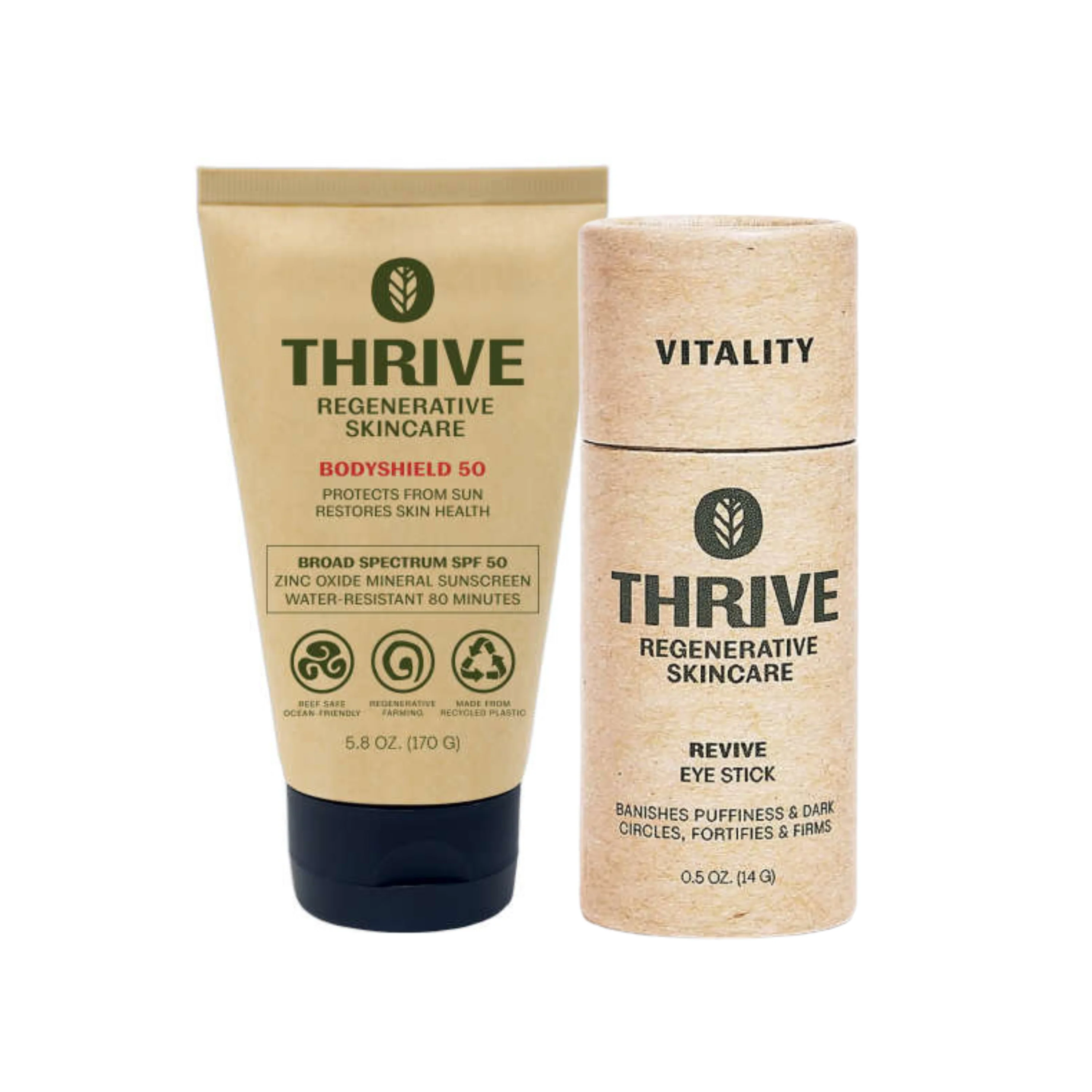 Sustainable Thrive Natural Care Buy BodyShield Mineral Sunscreen SPF 50 Get Revive Eye Stick Carefully Designed