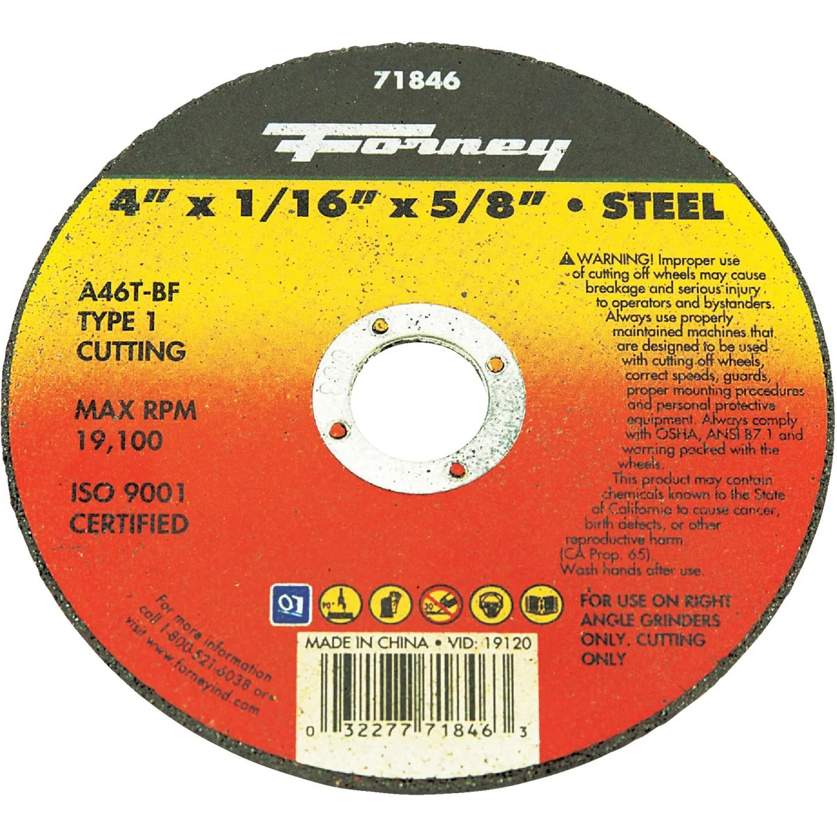 Smooth Forney Type 1 4 In. x 1 16 In. x 5 8 In. Steel Cut-Off Wheel Official