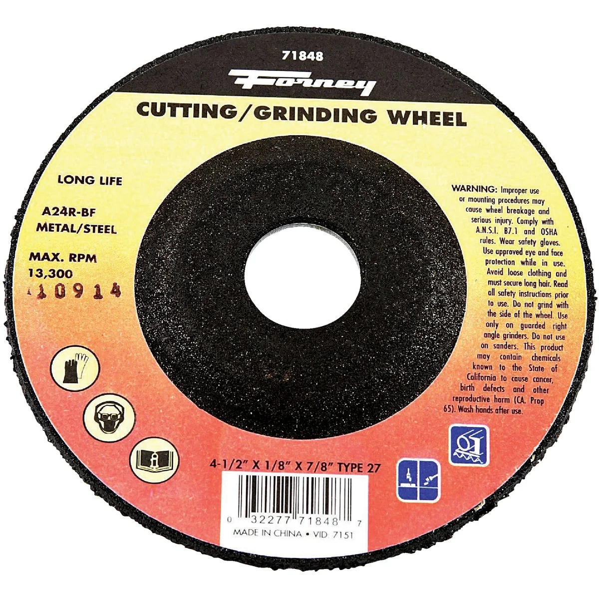 Crafted Forney Type 27 4-1 2 In. x 1 8 In. x 7 8 In. Metal Steel Grinding Cut-Off Wheel User-Friendly