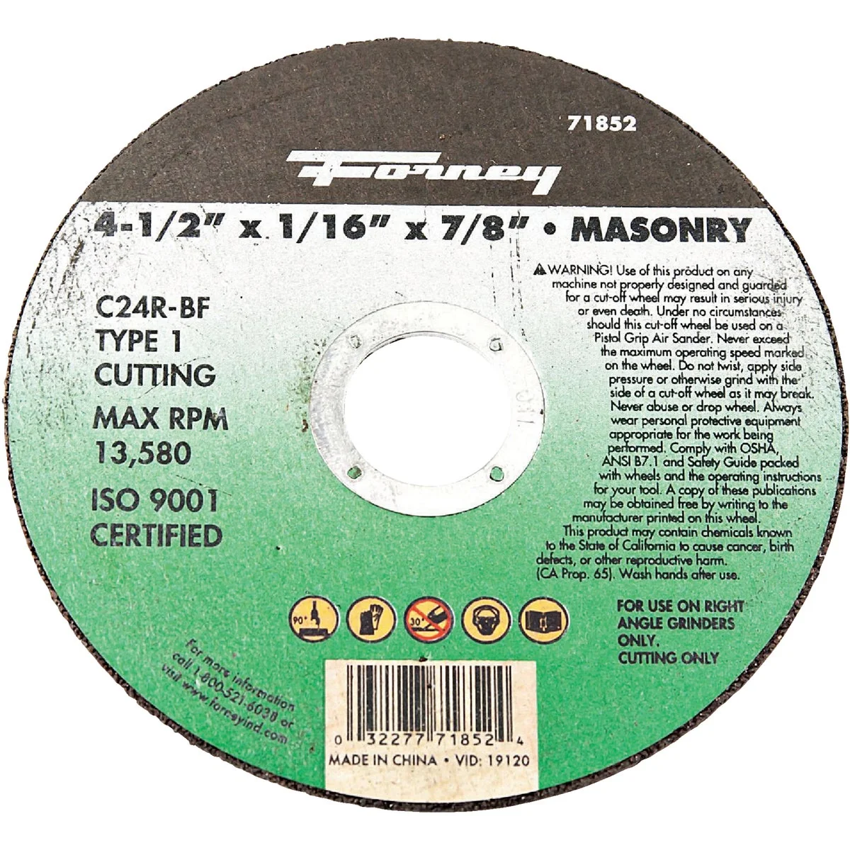 Fine Crafted Forney Type 1 4-1 2 In. x 1 16 In. x 7 8 In. Masonry Cut-Off Wheel High-Quality