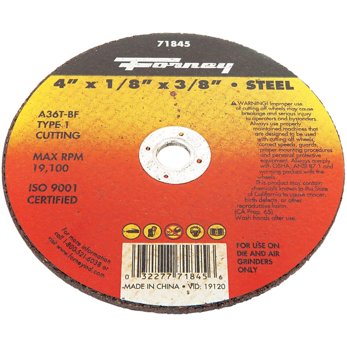 Proven Forney Type 1 4 In. x 1 8 In. x 3 8 In. Steel Cut-Off Wheel Modern