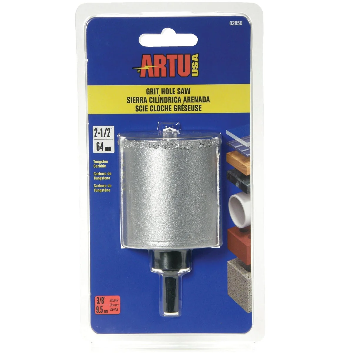Functional ARTU 2-1 2 In. Tungsten Carbide Grit Hole Saw with Arbor and Pilot Bit Eco-Friendly