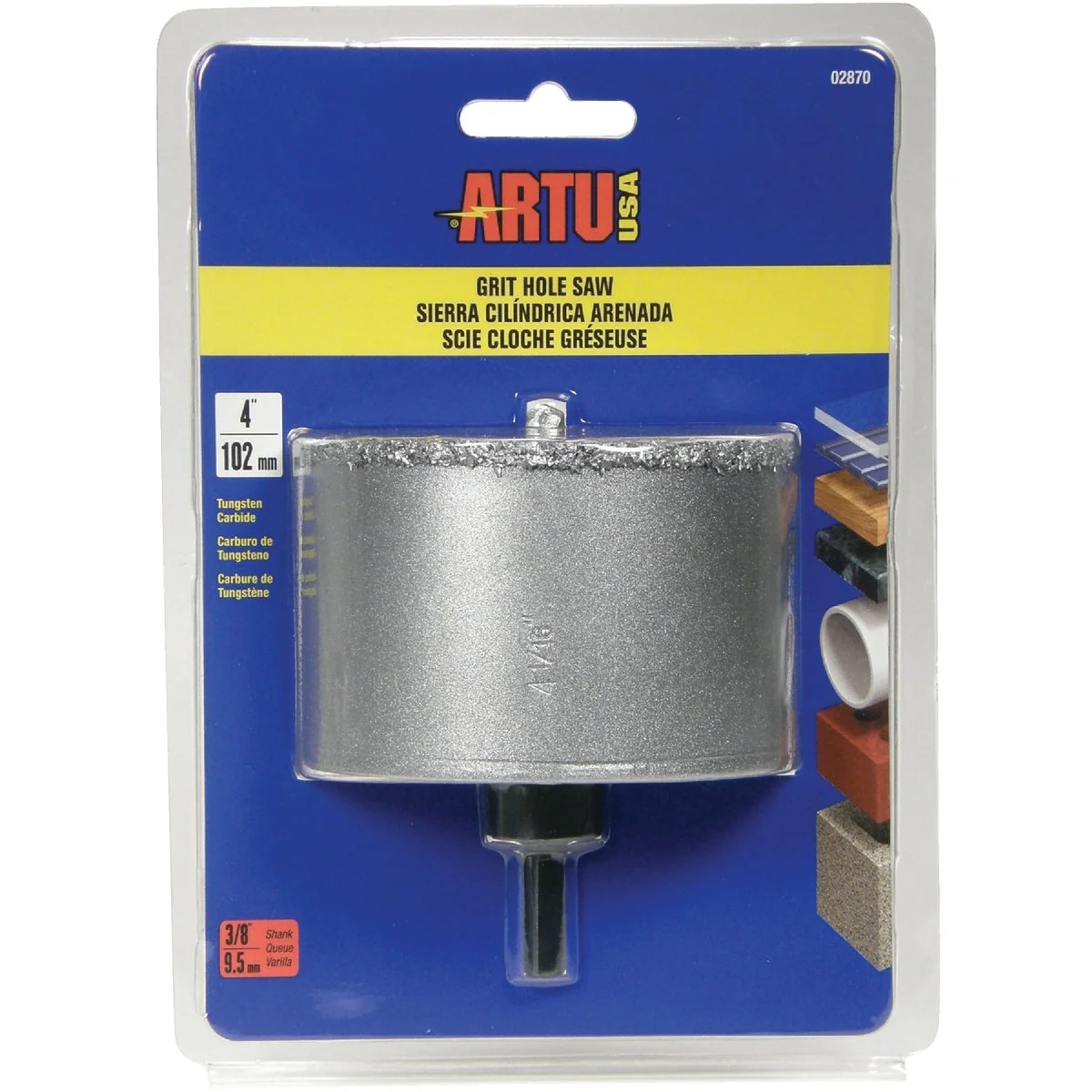 Soft ARTU 4 In. Tungsten Carbide Grit Hole Saw with Arbor and Pilot Bit Expertly Made