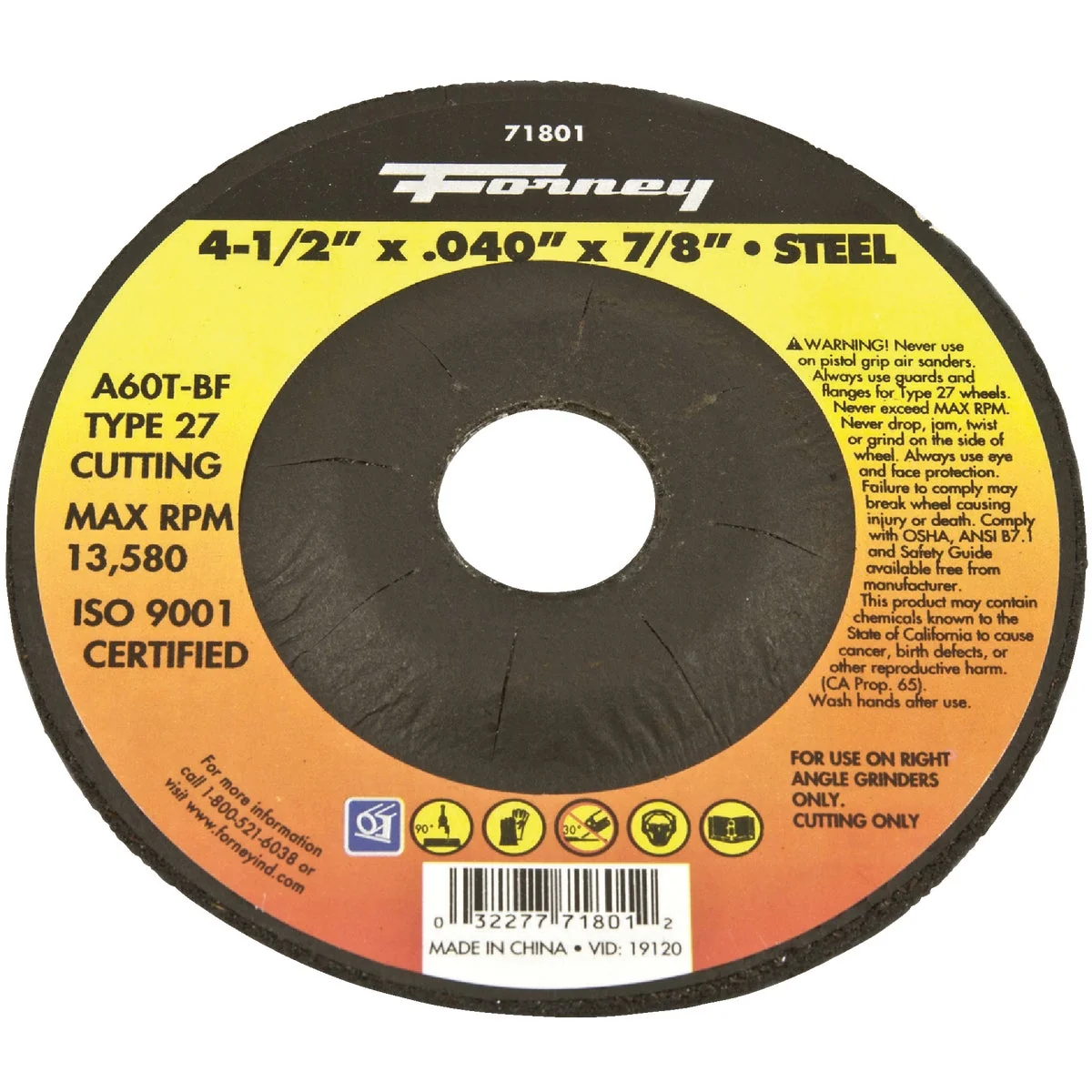 Fine Crafted Forney Type 27 4-1 2 In. x 0.040 In. x 7 8 In. Steel Cut-Off Wheel Outstanding
