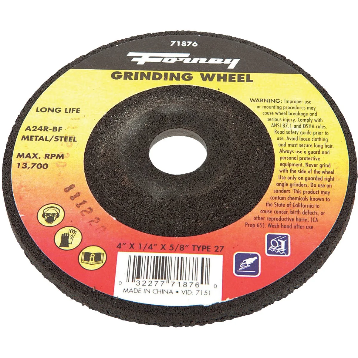 Environmentally Friendly Forney Type 27 4 In. x 1 4 In. x 5 8 In. Metal Steel Grinding Cut-Off Wheel Unique