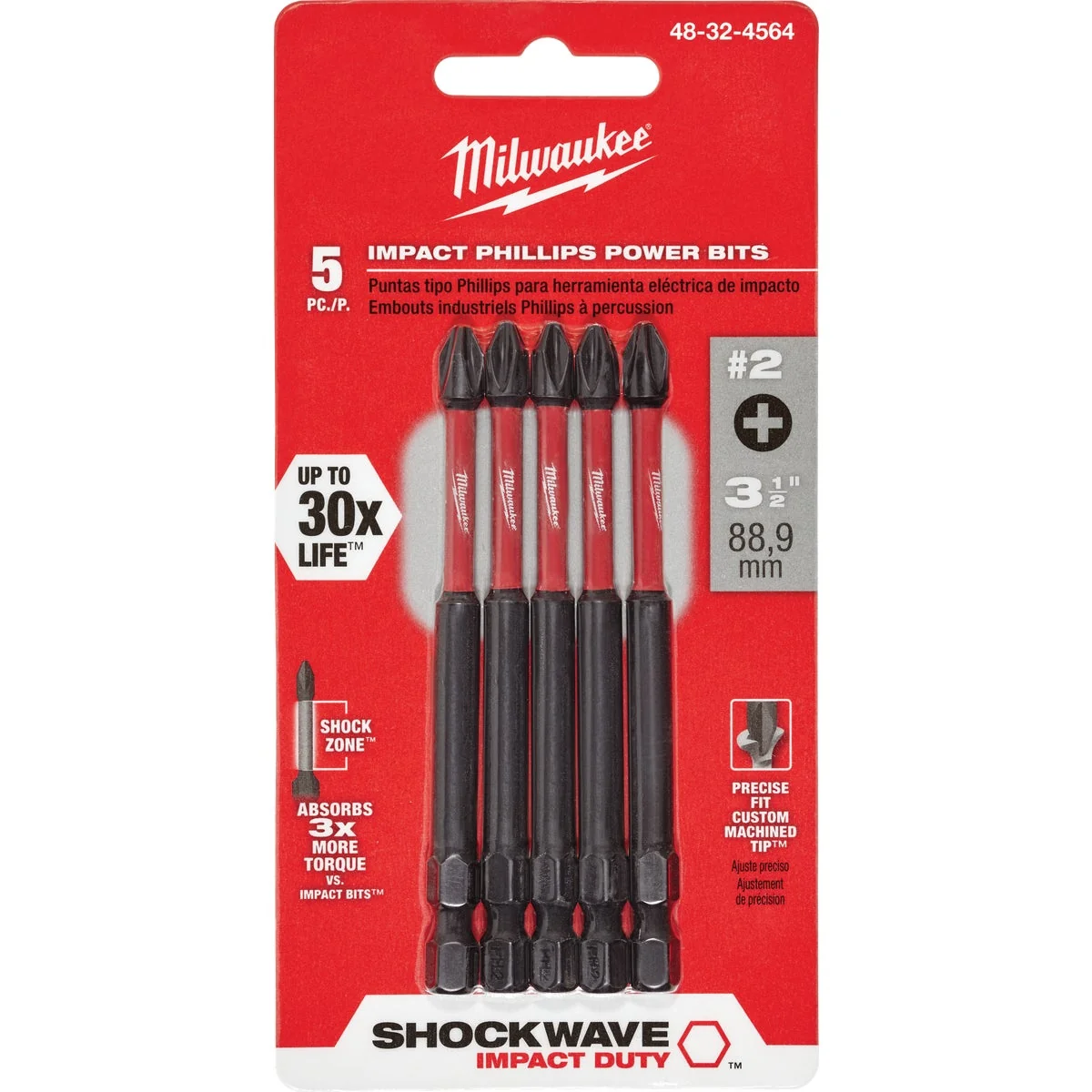 Solid Milwaukee Shockwave 2 Phillips 3-1 2 In. Power Impact Screwdriver Bit 5-Pack Exclusive