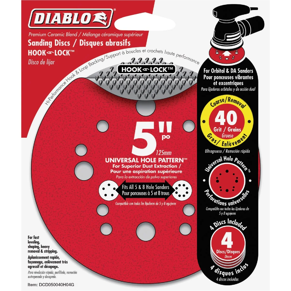 Casual Diablo 5 In. 40-Grit Universal 12-Hole Vented Sanding Disc with Hook and Lock Backing 4-Pack Environmentally Friendly