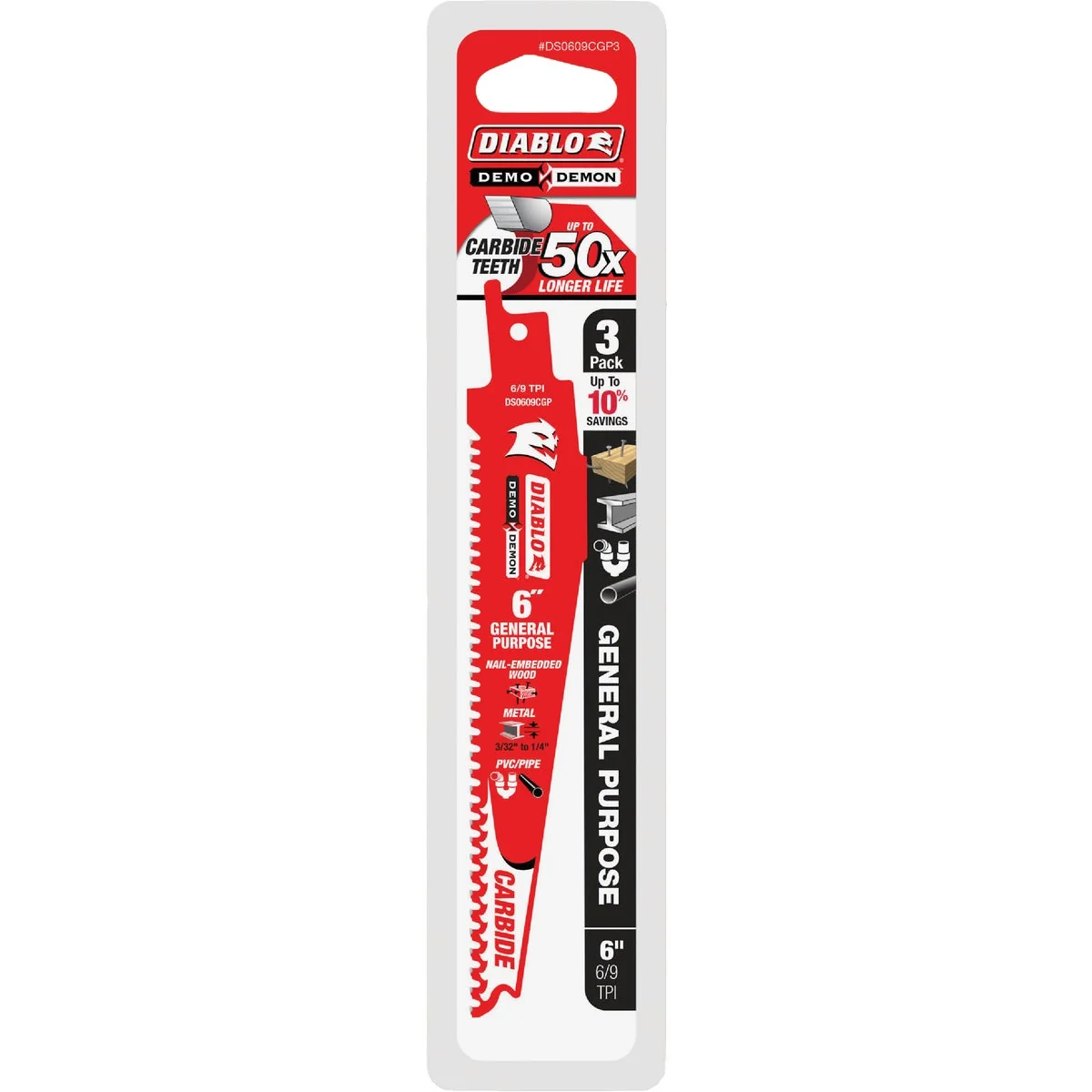 Fashionable Diablo Demo Demon 6 In. 6 9 TPI Carbide General Purpose Reciprocating Saw Blade 3-Pack High-Quality