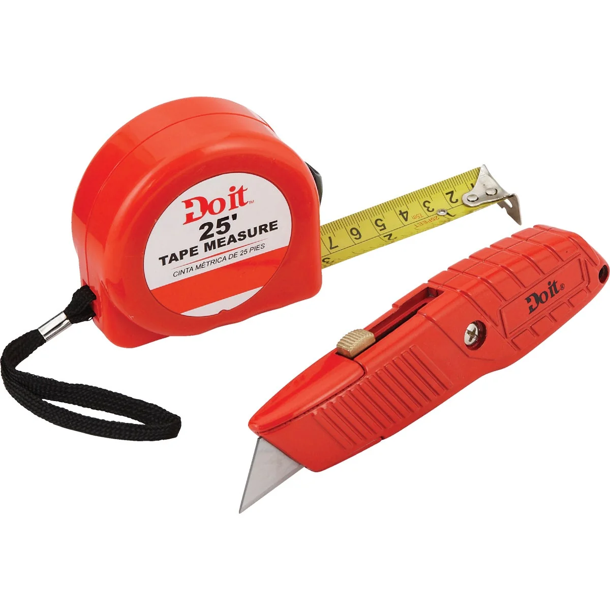 Long-Lasting Do it 25 Ft. Tape Measure and Utility Knife Tool Set 2-Piece Fine