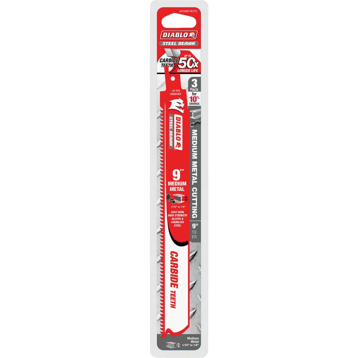 Lightweight Diablo Steel Demon 9 In. 10 TPI Carbide Medium Metal Reciprocating Saw Blade 3-Pack Casual