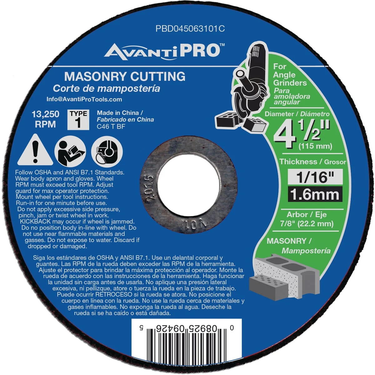 Expertly Made Avanti Pro Type 1 4-1 2 In. x 1 16 In. x 7 8 In. Masonry Cut-Off Wheel Elite