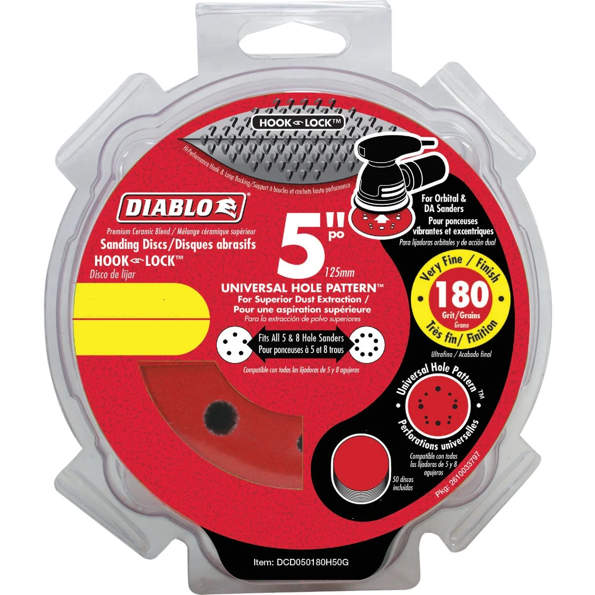 Genuine Diablo 5 In. 180-Grit Universal 5-Hole Hook and Lock Vented Sanding Disc 15-Pack Specialty