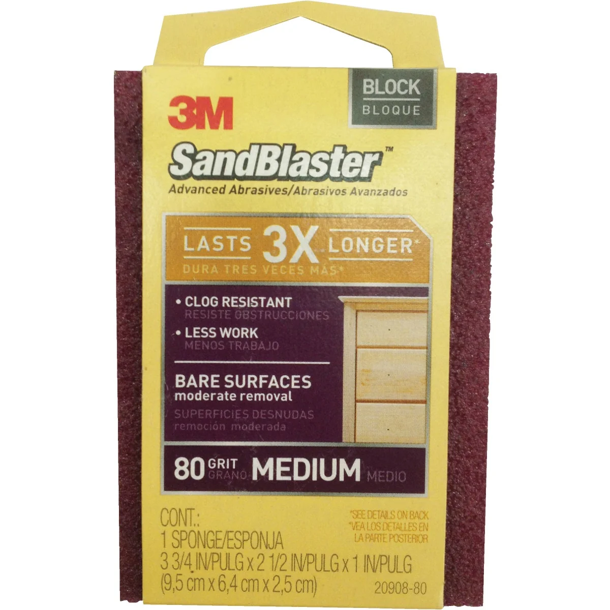 Environmentally Friendly 3M SandBlaster Bare Surfaces 2-1 2 In. x 3-3 4 In. x 1 In. 80 Grit Medium Sanding Sponge Soft