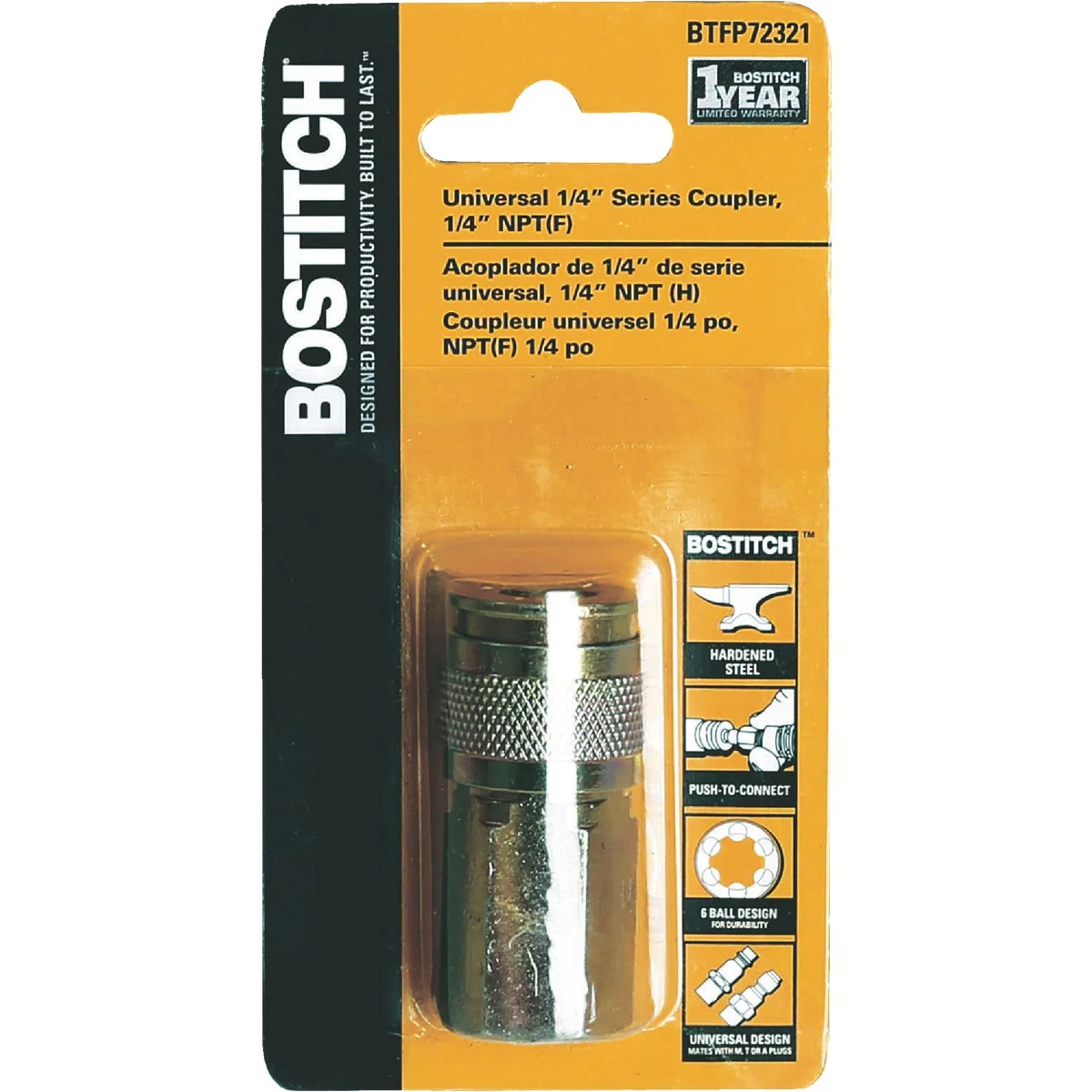 Versatile Bostitch Universal 6-Ball Design Push-to-Connect 1 4 In. NPTF Coupler Authentic