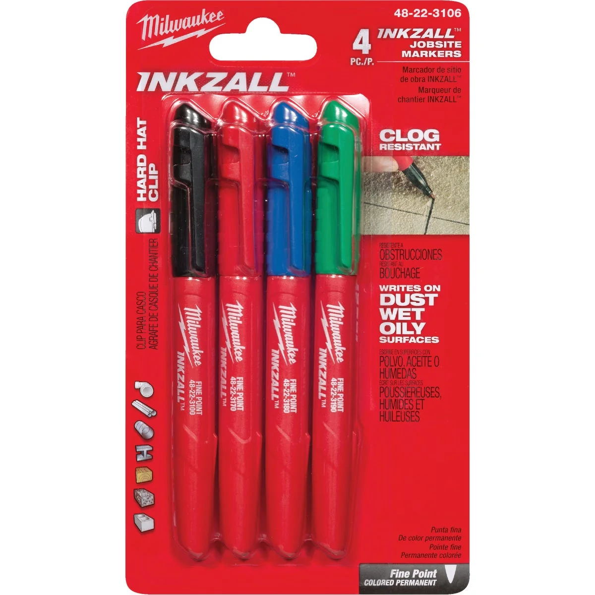 Breathable Milwaukee INKZALL Fine Point Various Colors Job Site Marker 4-Pack Environmentally Friendly