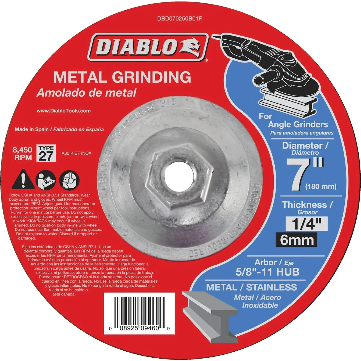 Outstanding Diablo Type 27 7 In. x 1 4 In. x 5 8 In. Metal Grinding Cut-Off Wheel Lightweight