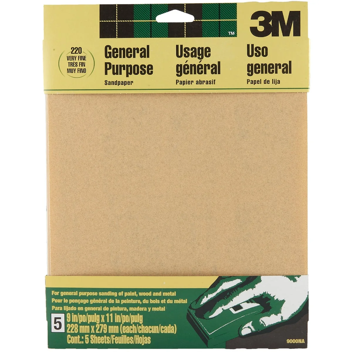 Optimized 3M General-Purpose 9 In. x 11 In. 220 Grit Very Fine Sandpaper 5-Pack Environmentally Friendly