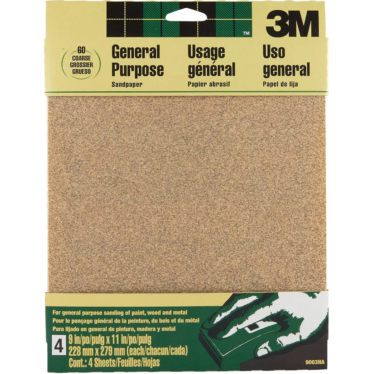 Fine Crafted 3M General-Purpose 9 In. x 11 In. 60 Grit Coarse Sandpaper 4-Pack Trusted