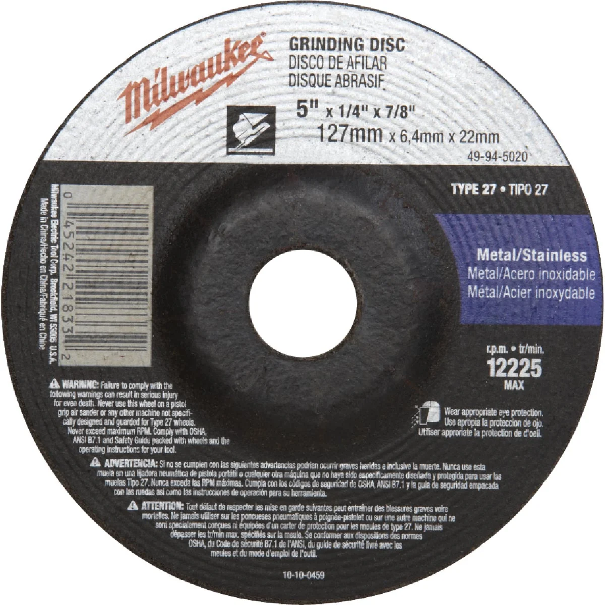 Next-Generation Milwaukee Type 27 5 In. x 1 4 In. x 7 8 In. Metal Stainless Grinding Cut-Off Wheel Natural