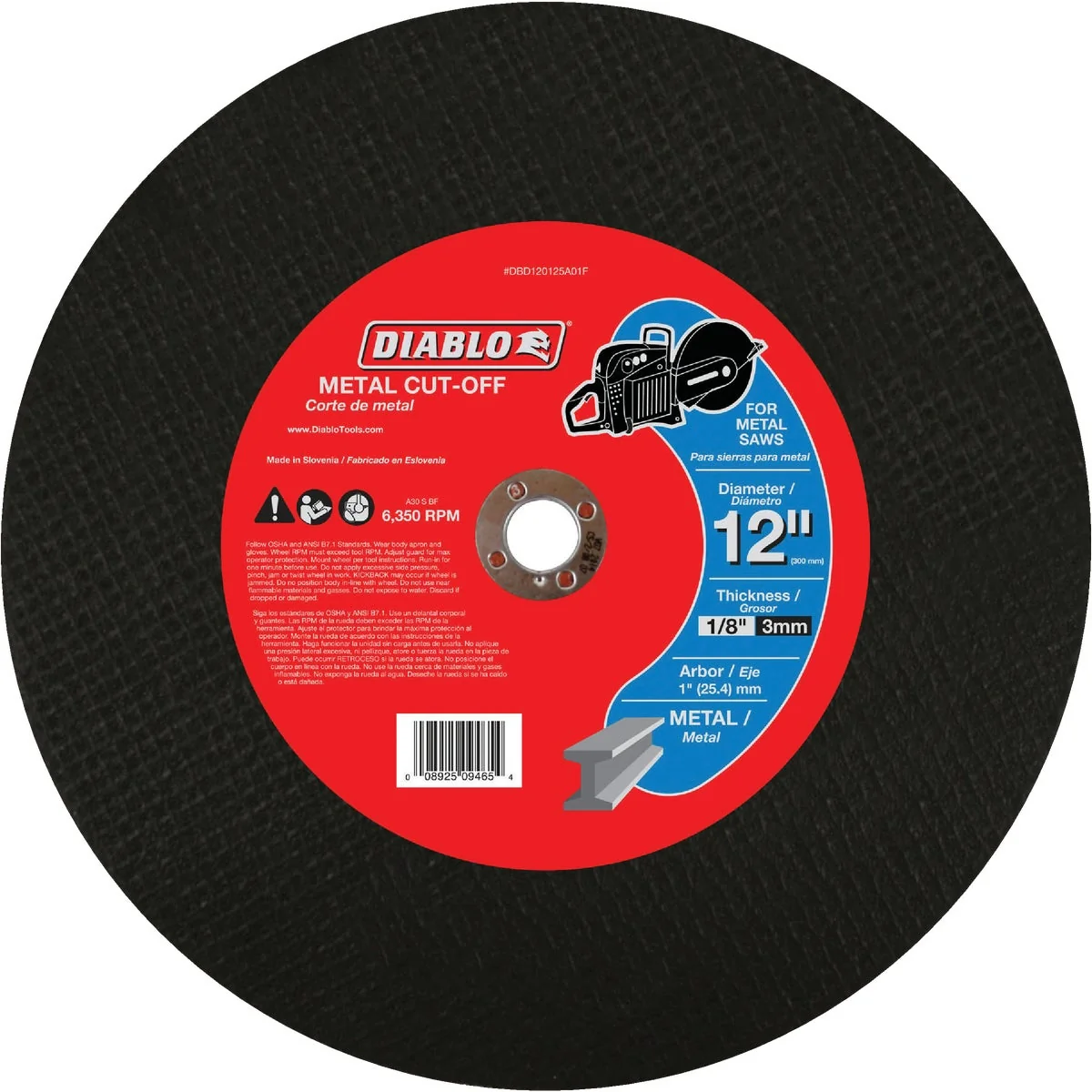 Lightweight Diablo Type 1 12 In. x 1 8 In. x 1 In. Metal Cut-Off Wheel Superior
