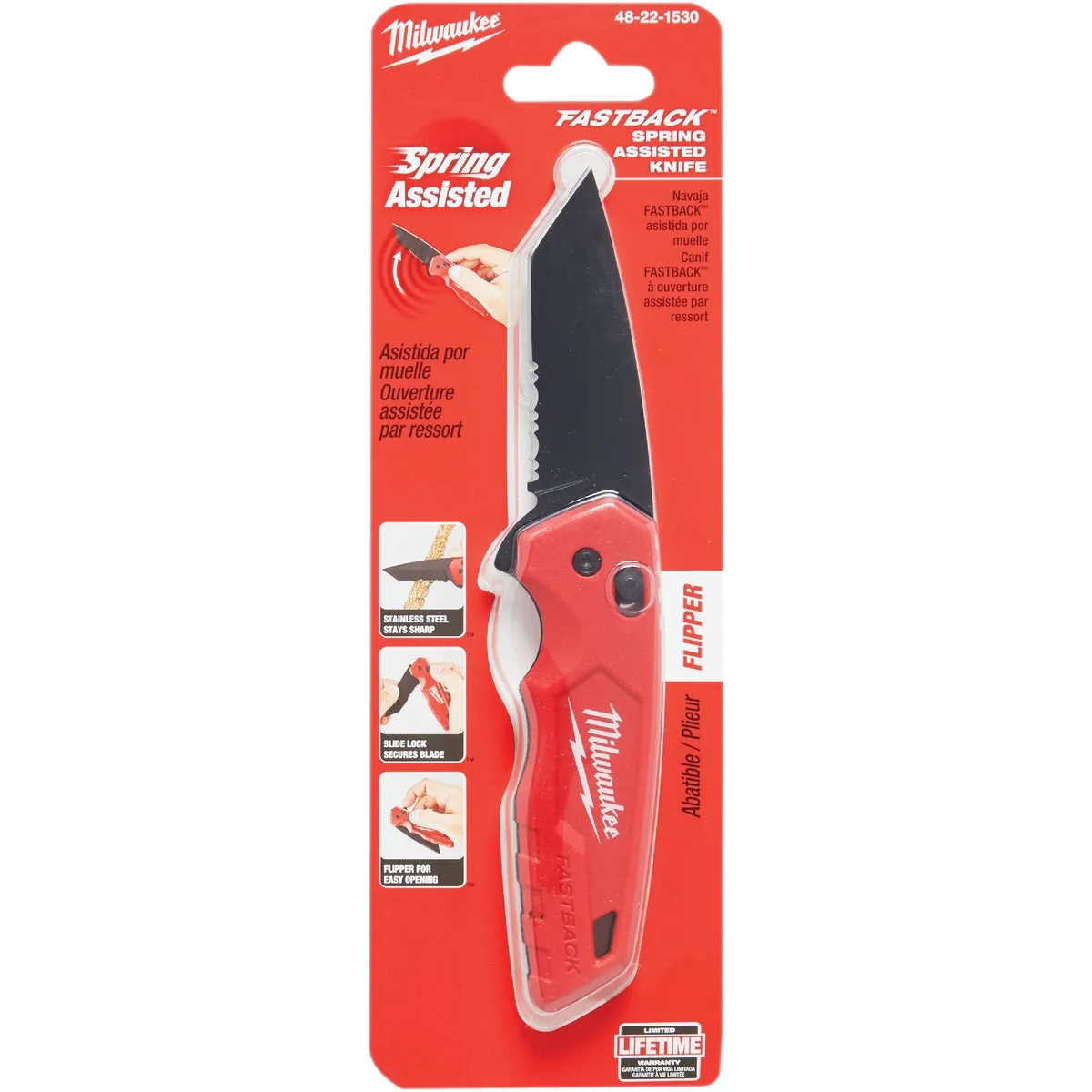Outstanding Milwaukee FASTBACK Serrated 3-1 4 In. Folding Knife Reusable