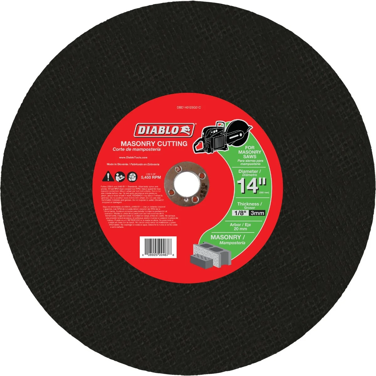 Proven Diablo Type 1 14 In. x 1 8 In. x 20 mm Masonry Cut-Off Wheel Recyclable