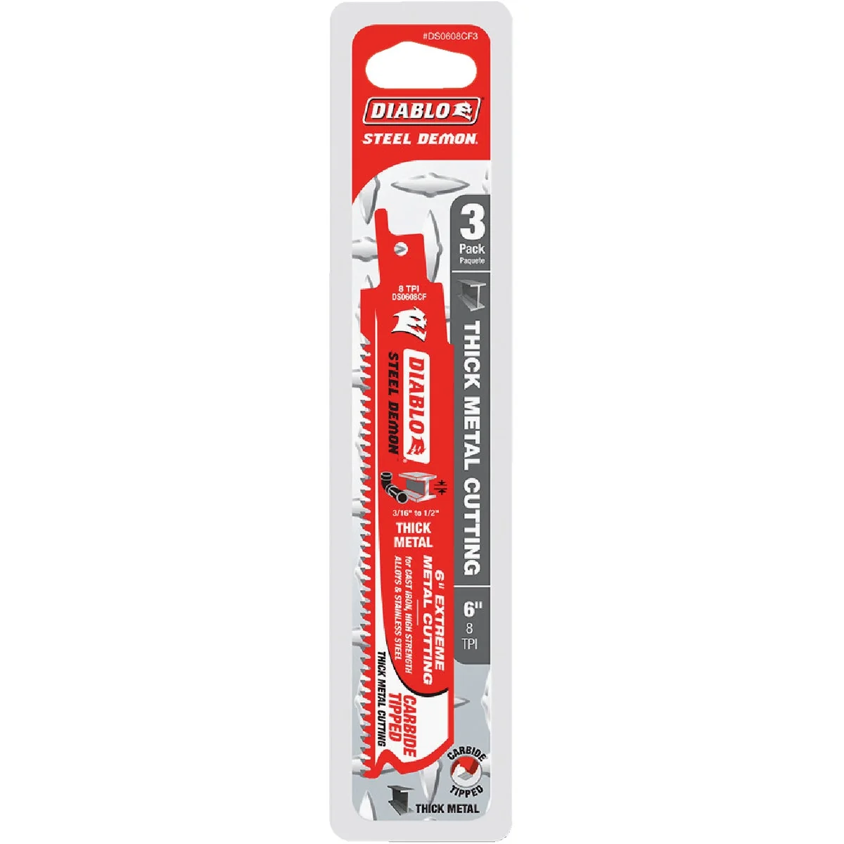 Original Diablo Steel Demon 6 In. 8 TPI Carbide Thick Metal Reciprocating Saw Blade 3-Pack Secure