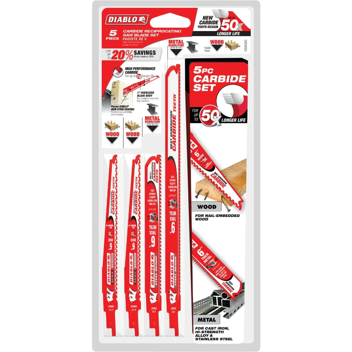 High-Performance Diablo 5-Piece Carbide Reciprocating Saw Blade Set Durable