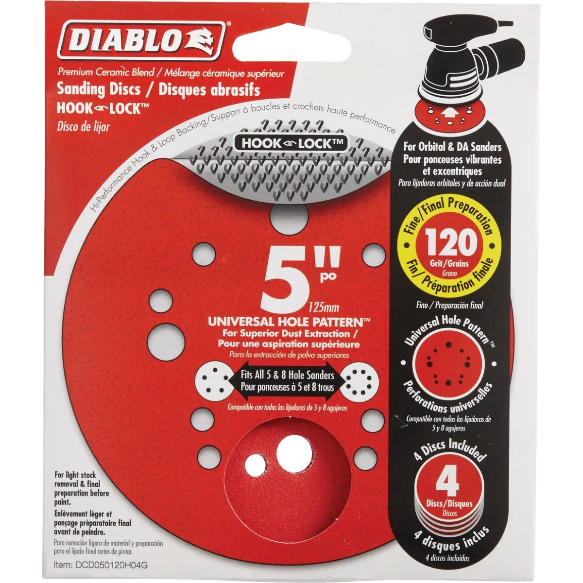 Smart Diablo 5 In. 120-Grit Universal Hole Pattern Vented Sanding Disc with Hook and Lock Backing 4-Pack Fashionable