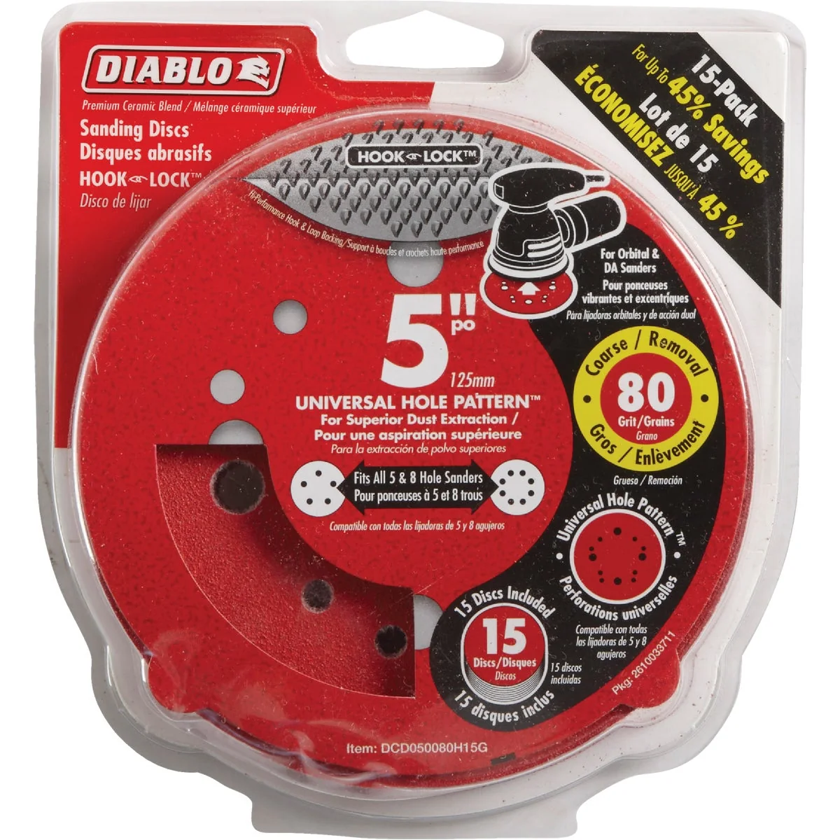 Elegant Diablo 5 In. 80-Grit Universal Hole Pattern Vented Sanding Disc with Hook and Lock Backing 15-Pack Expertly Made