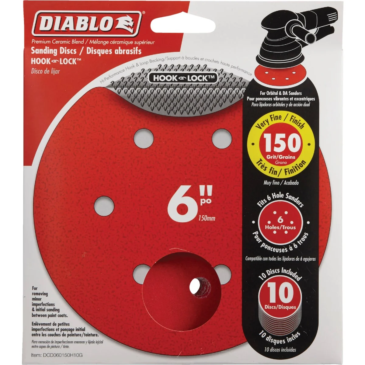 Outstanding Diablo 6 In. 150-Grit 6-Hole Pattern Vented Sanding Disc with Hook and Lock Backing 10-Pack Elegant