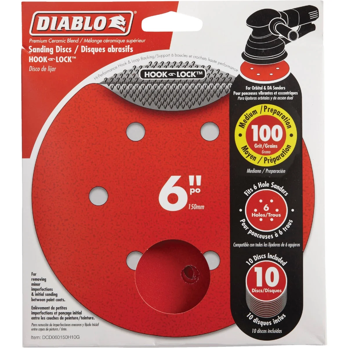 Refined Diablo 6 In. 100-Grit 6-Hole Pattern Vented Sanding Disc with Hook and Lock Backing 10-Pack Authentic