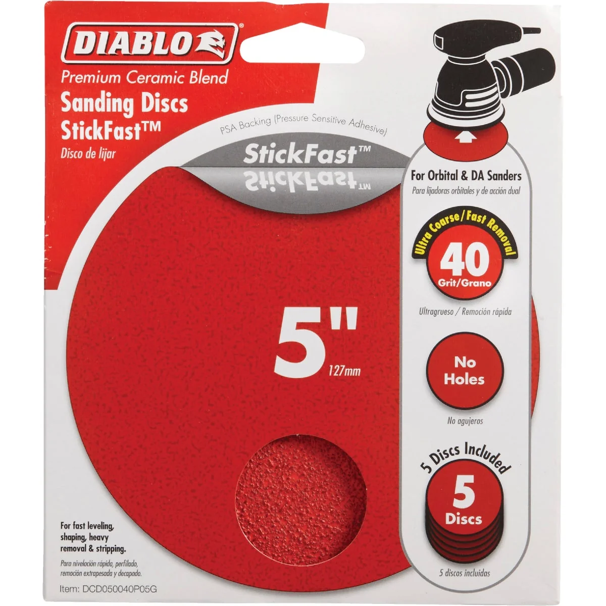 Authentic Diablo StickFast 5 In. 40 Grit Sanding Disc 5-Pack Eco-Friendly