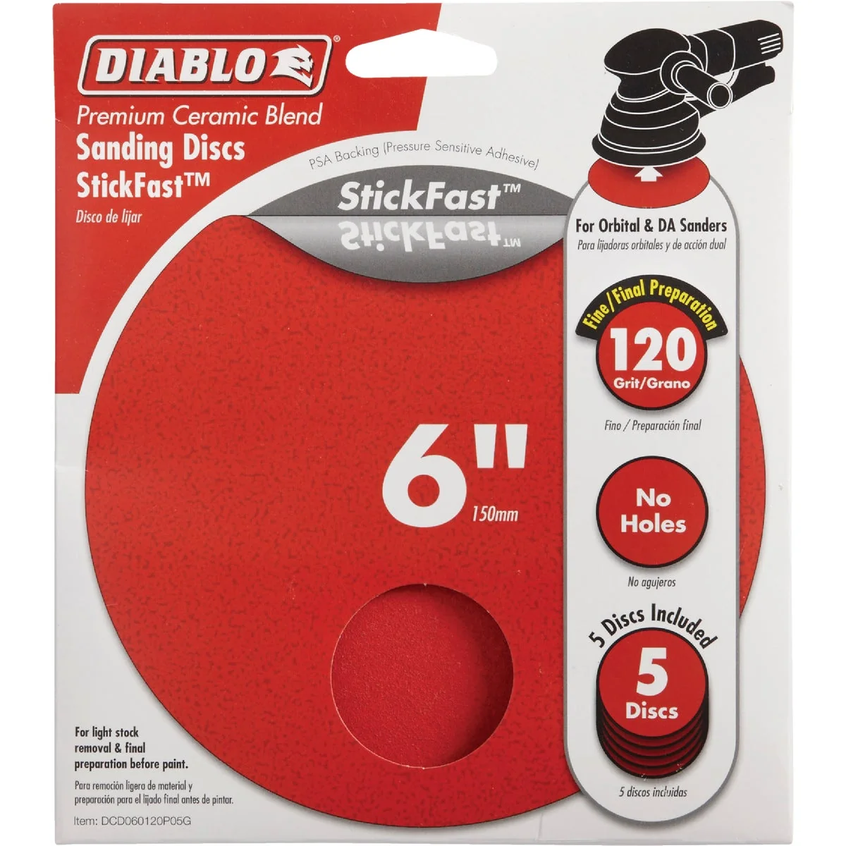 Official Diablo StickFast 6 In. 120 Grit Sanding Disc 5-Pack Pure