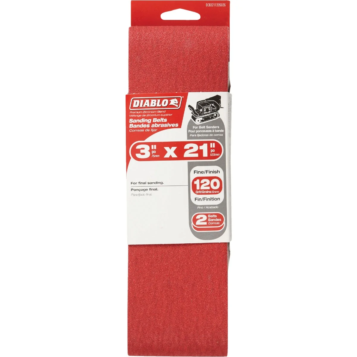 High-End Diablo 3 In. x 21 In. 120 Grit General Purpose Sanding Belt 2-Pack Excellent