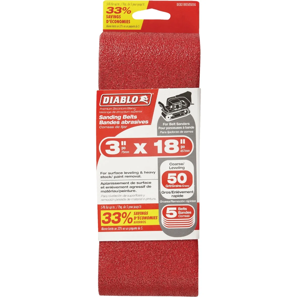 Eco-Friendly Diablo 3 In. x 18 In. 50 Grit General Purpose Sanding Belt 5-Pack Casual