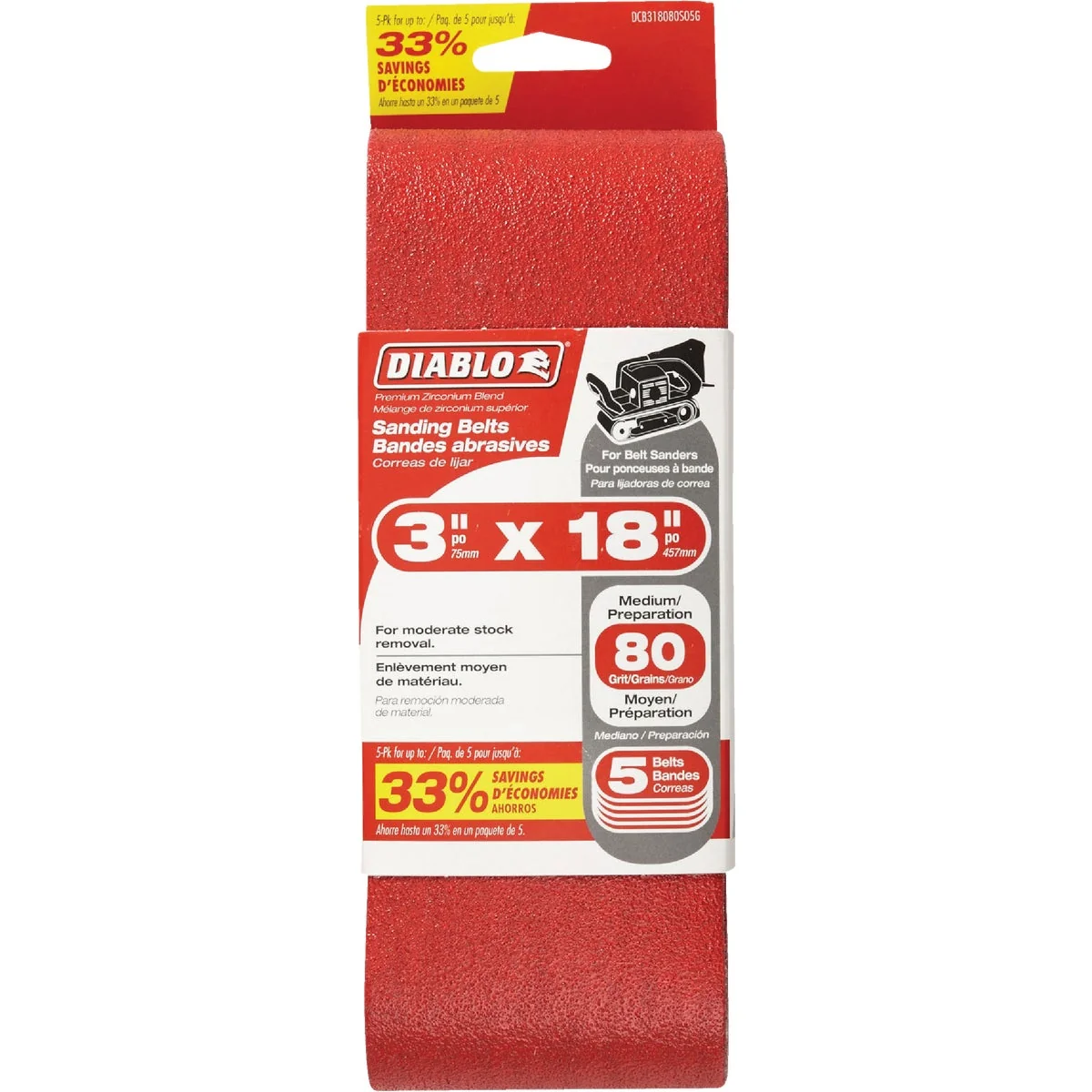 Clean Diablo 3 In. x 18 In. 80 Grit General Purpose Sanding Belt 5-Pack Outstanding