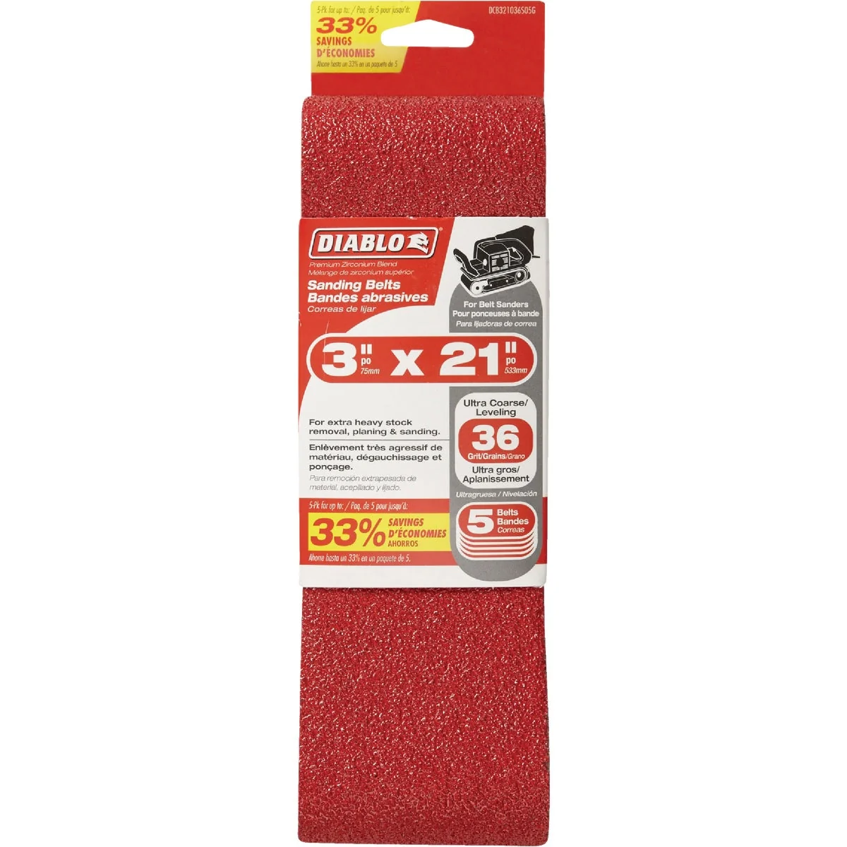 Next-Generation Diablo 3 In. x 21 In. 36 Grit General Purpose Sanding Belt 5-Pack Superior
