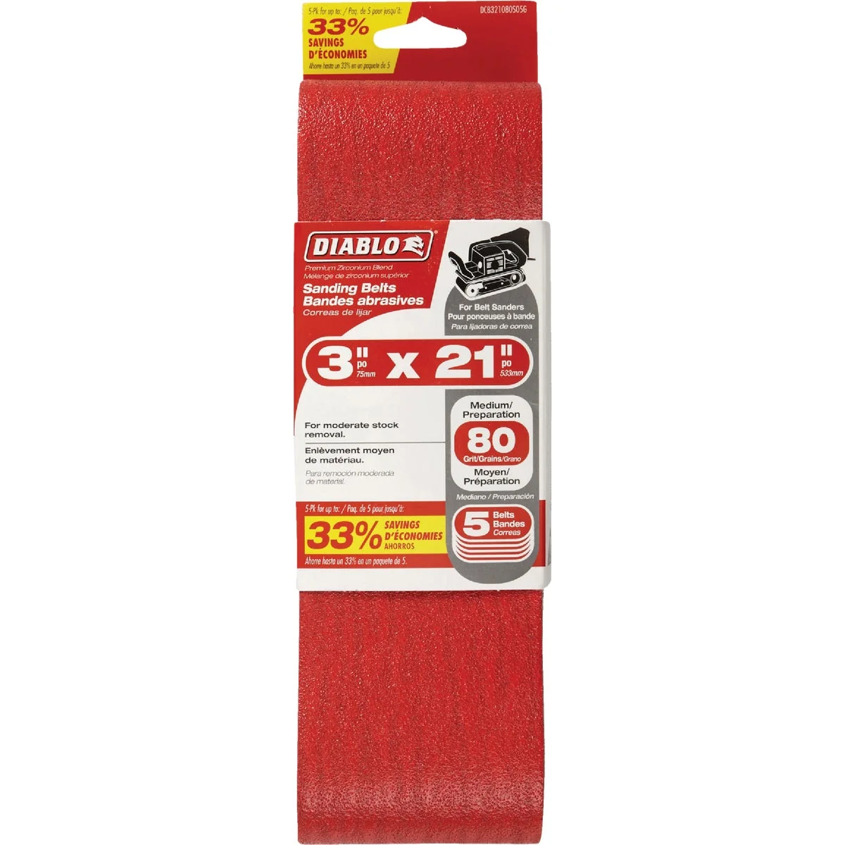 Innovative Diablo 3 In. x 21 In. 80 Grit General Purpose Sanding Belt 5-Pack Flexible