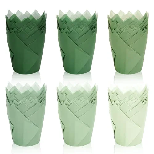 Fine Crafted 180Pcs Sage Green Tulip Cupcake Liners Gradient Green Muffin Baking Cups Cupcake Wrappers for Wedding Bridal Shower Spring Holiday Party Supplies 180 Count Advanced