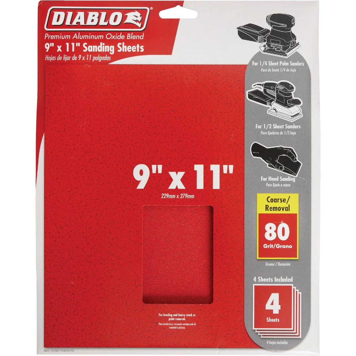 Professional Diablo 9 In. x 11 In. 80 Grit Coarse Sandpaper 4-Pack Recyclable