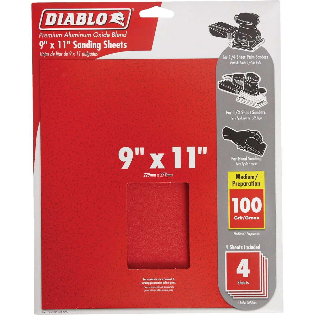 Traditional Diablo 9 In. x 11 In. 100 Grit Medium Sandpaper 4-Pack High-Quality