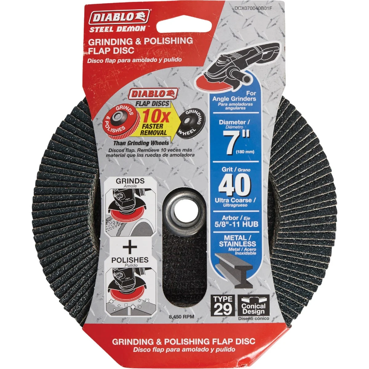 Crafted Diablo 7 In. x 5 8 In.-11 40-Grit Type 29 Steel Demon Angle Grinder Flap Disc with Hub Exclusive