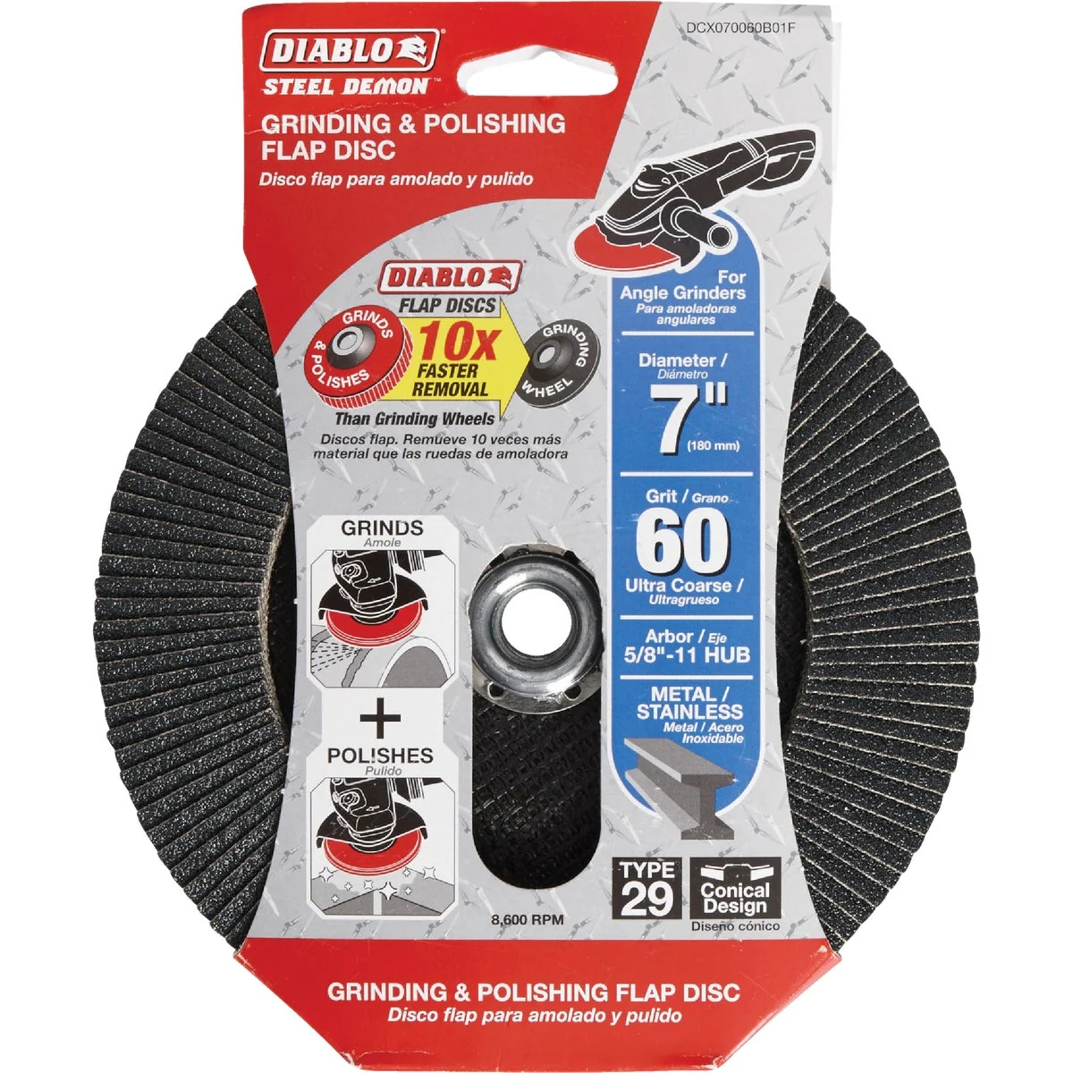 Selected Diablo 7 In. x 5 8 In.-11 60-Grit Type 29 Steel Demon Angle Grinder Flap Disc with Hub Breathable