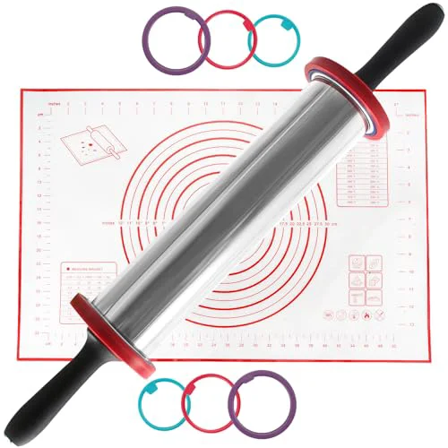 Exclusive Rolling Pins Stainless Steel Silicone Baking Pastry Mat Set 19 Inch Stylish