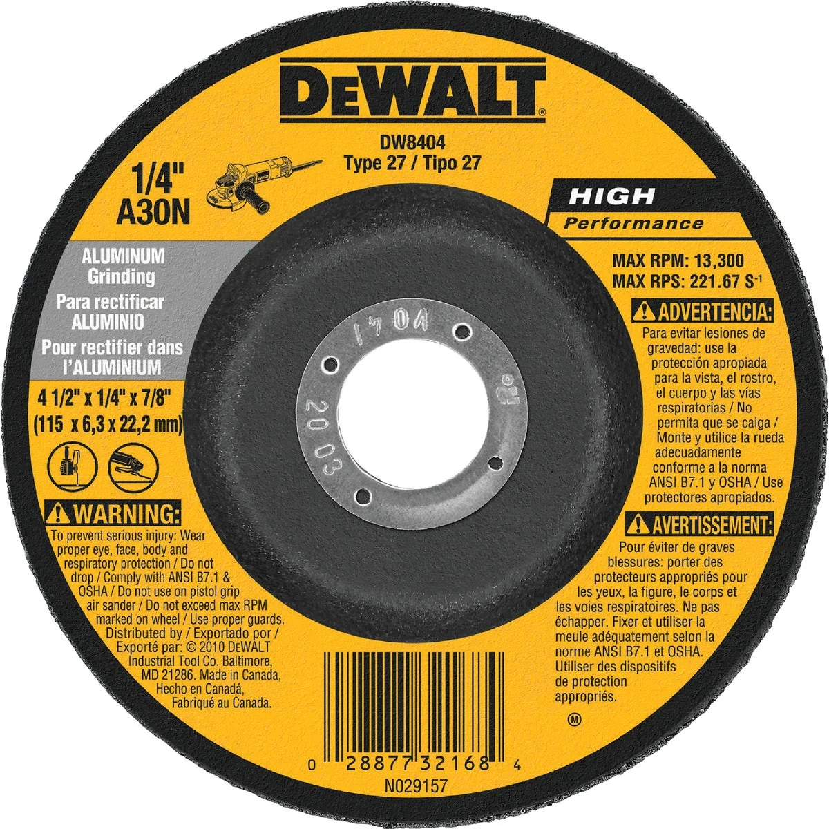 Natural DeWalt HP Type 27 4-1 2 In. x 1 4 In. x 7 8 In. Aluminum Grinding Cut-Off Wheel Reusable